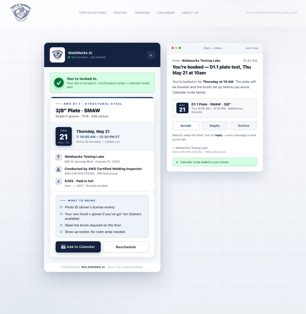 WeldWorks AI — booking confirmation