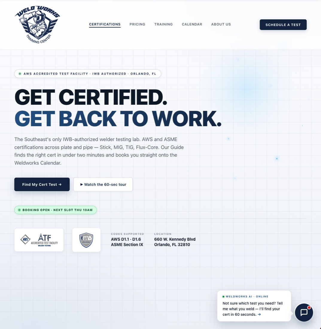 WeldWorks AI — certification landing page